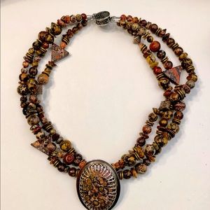 Handmade Leopardskin Jasper choker with sterling pendant.